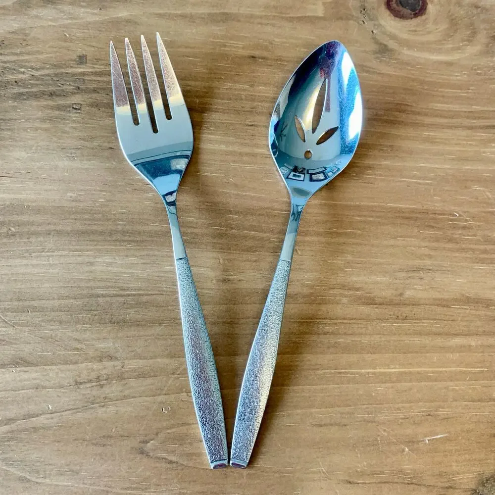 Oneida 1881 Rogers Stainless Steel Montina Indio Slotted Spoon Meat Fork Serving